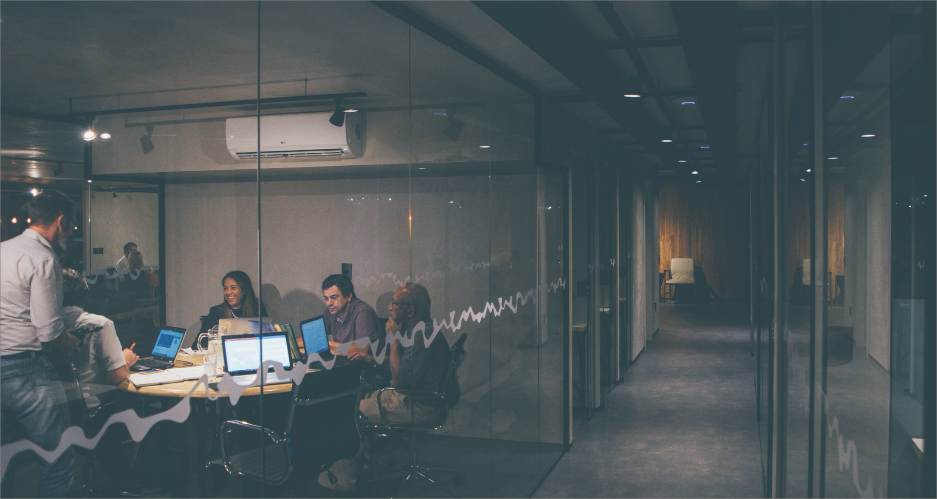 dark industrial indoor office area